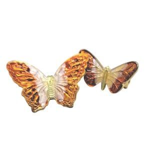 Butterfly Brooch Pin Set 2 Metal Enamel Orange White Lapel Jacket Hat Bag Scarf